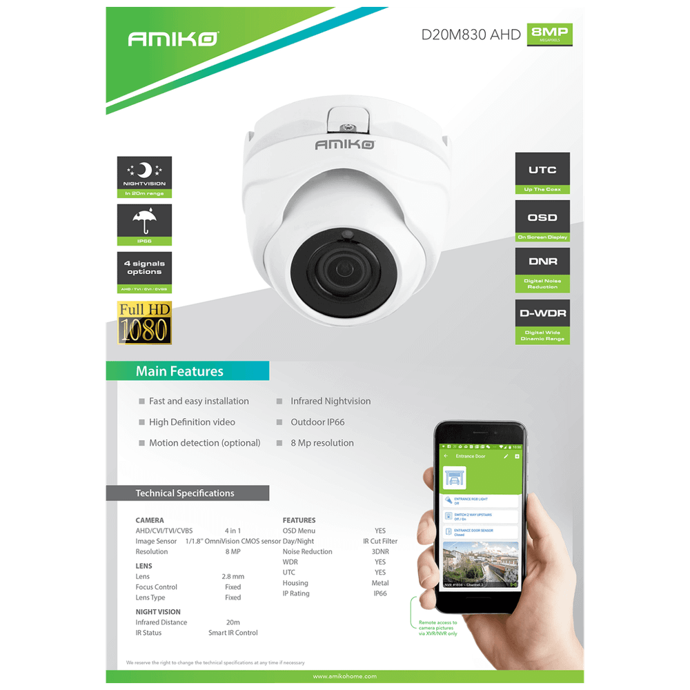 Amiko Home Kamera analogna, 4in1, 8 MPixel, 1/1.8" CMOS, HD Lens 2,8mm - D20M830-AHD slika 2