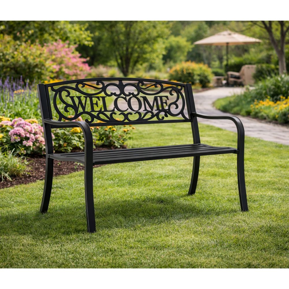 DOBRODOŠLI Vrtna klupa za terasu Metalna 3 sjedala Crna 127 cm slika 6