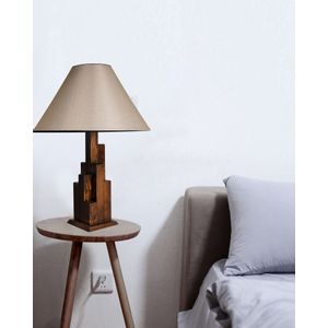 Kule Ceviz Ahşap Masa Lambası Pramit Açık Hasır Abajurlu Walnut Table Lamp