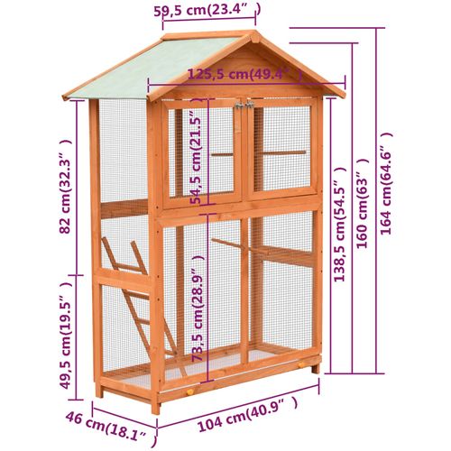 Kavez za ptice od masivne borovine i jelovine 125,5x59,5x164 cm slika 31