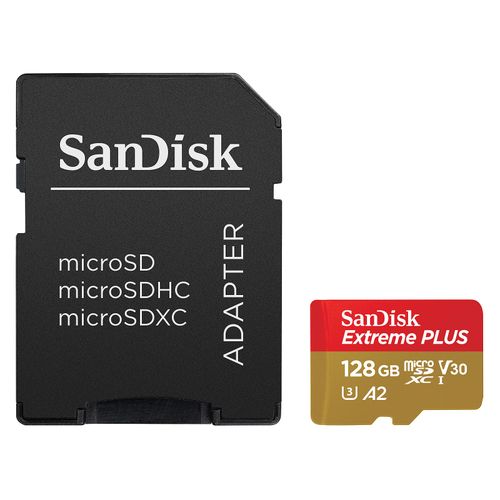 SanDisk Extreme PLUS microSDXC 128GB + SD Adapter read 200MB/s &amp; write 90MB/s A2 C10 V30 UHS-I U3 slika 2