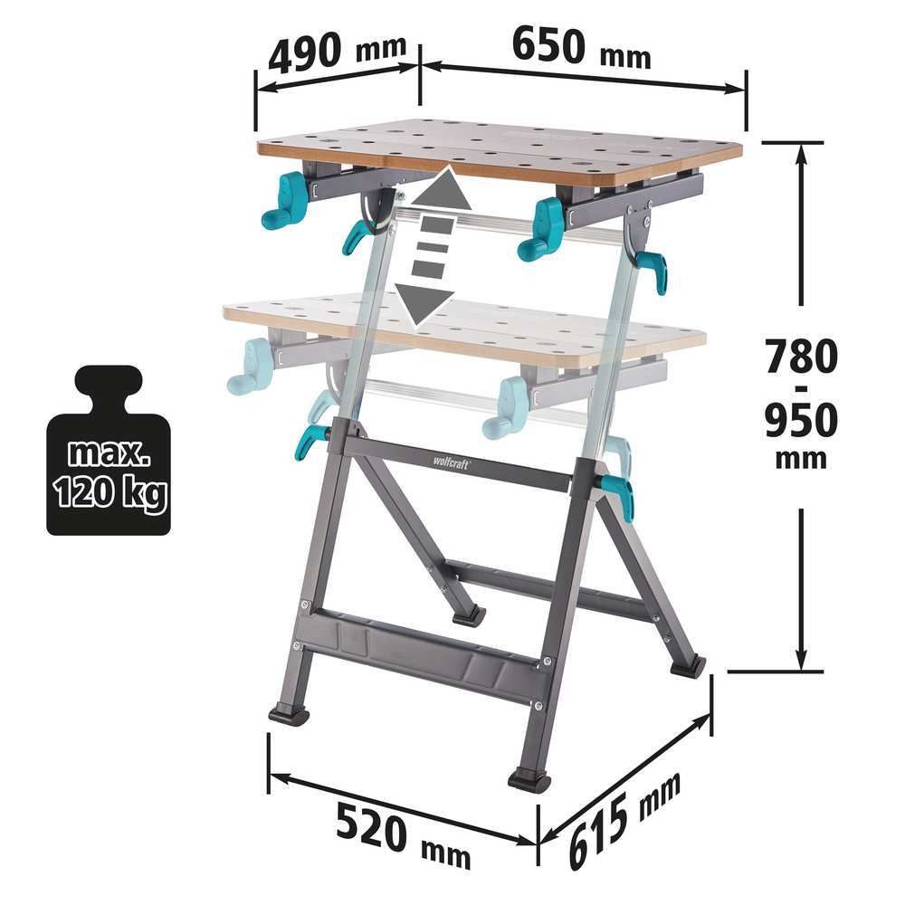 Wolfcraft Stol Radni i Stezni Master 650 Ergo / 650 x 720 x 950 mm - 6870000 slika 16