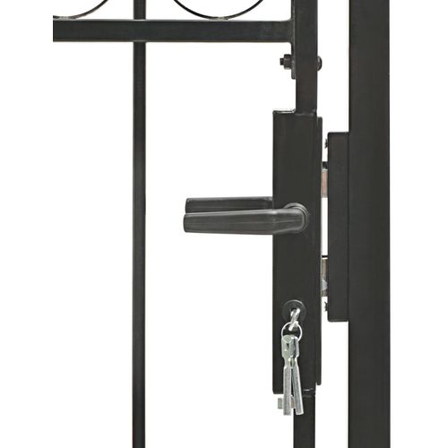 Vrata za ogradu s lučnim vrhom čelična 100 x 125 cm crna slika 4
