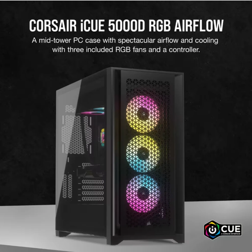 Kućište CORSAIR iCUE 5000D AIRFLOW Mid-Tower Gaming ATX kaljeno staklo bez napajanja RGB crna slika 2