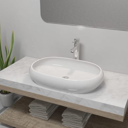 Umivaonik s miješalicom keramički ovalni bijeli slika 19