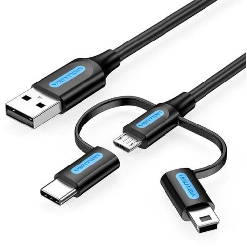 Vention USB 2.0 A Male to 3-in-1 Micro-B USB-C Mini-B Male Cable 0,5m, Black slika 1