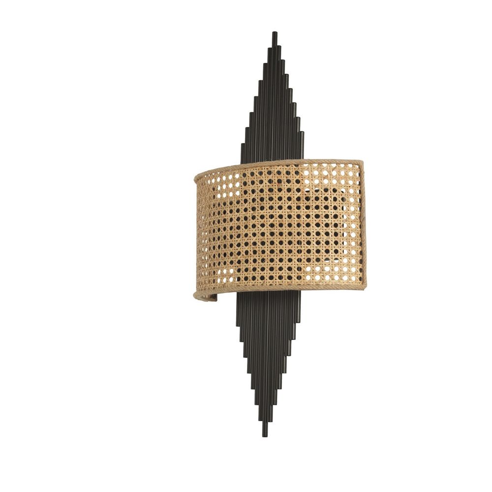 Elegantna Crna Zidna Lampa s Ovalnim Rattan Abažurom i Zlatnim Detaljima slika 2