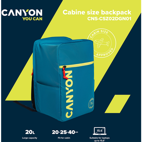 CANYON cabin size backpack for 15.6" laptop, polyester ,dark green slika 9