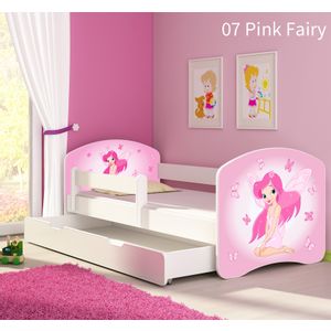 Dječji krevet ACMA s motivom, bočna bijela + ladica 160x80 cm 07-pink-fairy