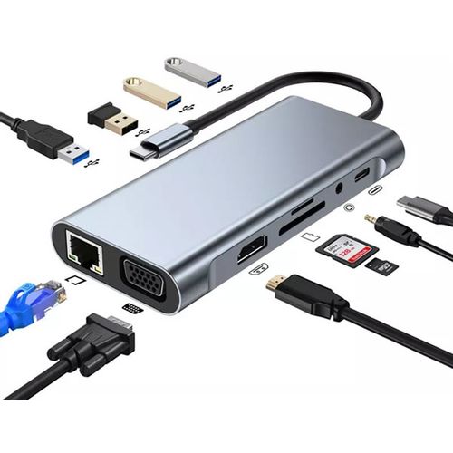 Linkom Adapter-konvertor TIP-C NA HDMI+4XUSB+TIP-C+SD/MICRO+AUDIO+VGA+RJ45 slika 1