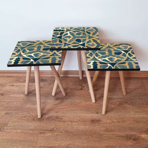 Nesting Table 3Shp274 - Plave i Zlatne Boje (3 Komada)