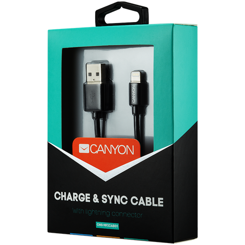 CANYON MFI-1 CNS-MFICAB01B Ultra-kompaktni MFI kabel, certificiran od strane Applea, duljina 1 m, 2,8 mm, crna boja slika 1