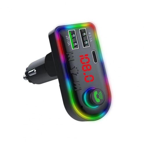 FM transmiter F8 USB, PD, TF, Bluetooth 5.0, Type C, RGB, 12-24V, handsfree crni slika 1