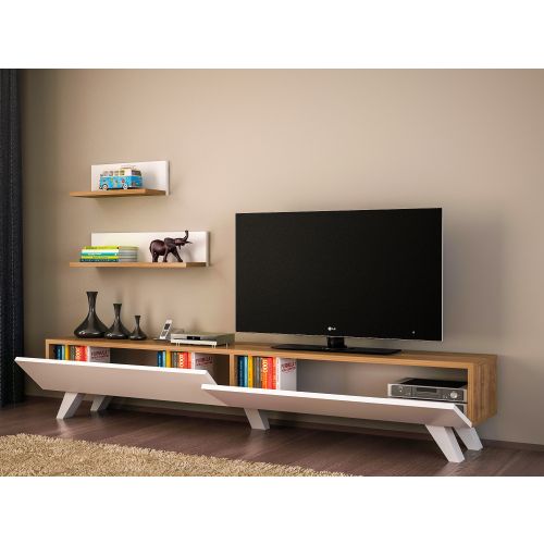 Woody Fashion TV jedinica, Bijela boja Orah, Amerika - White, Walnut slika 2