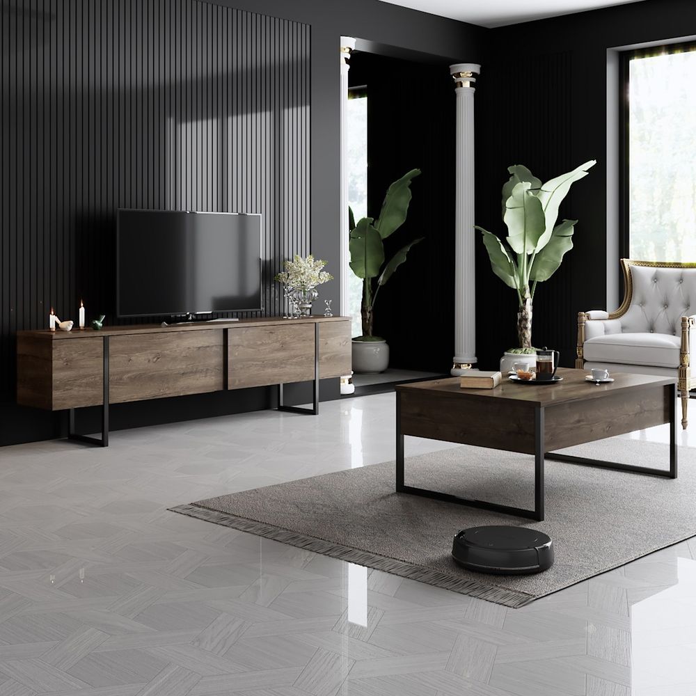 Komplet namještaja za dnevnu sobu Luxe Set u bojama: Orah, Crna slika 1