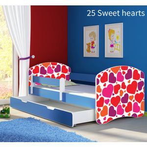 Dječji krevet ACMA s motivom, bočna plava + ladica 140x70 cm 25-sweet-hearts