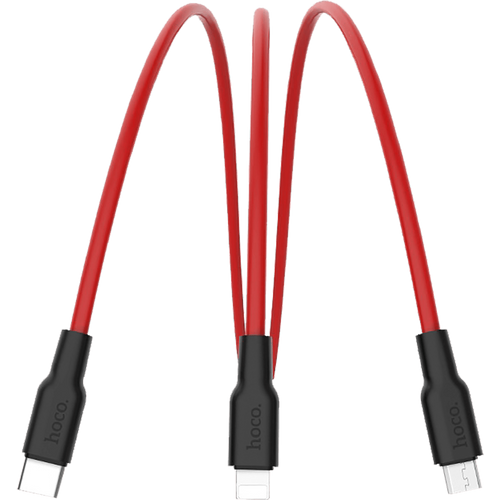 hoco. USB kabl, 3in1, microUSB, type C, Lightning, 1.2 met., 2 A - X21 Silicone 3in1, Black/Red slika 3