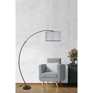 Mısra Siyah Lambader Silindir Açık Hasır Gri Abajurlu Light Grey Floor Lamp