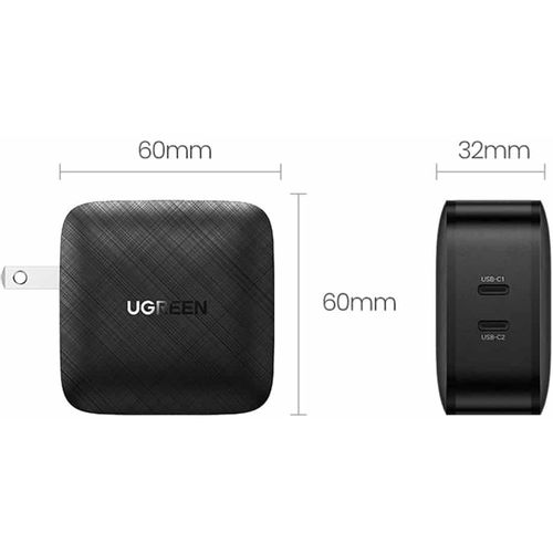 Ugreen - Zidni punjač (70867) - 2x USB-C, PD, GaN 66W, 3.3A - crni slika 5