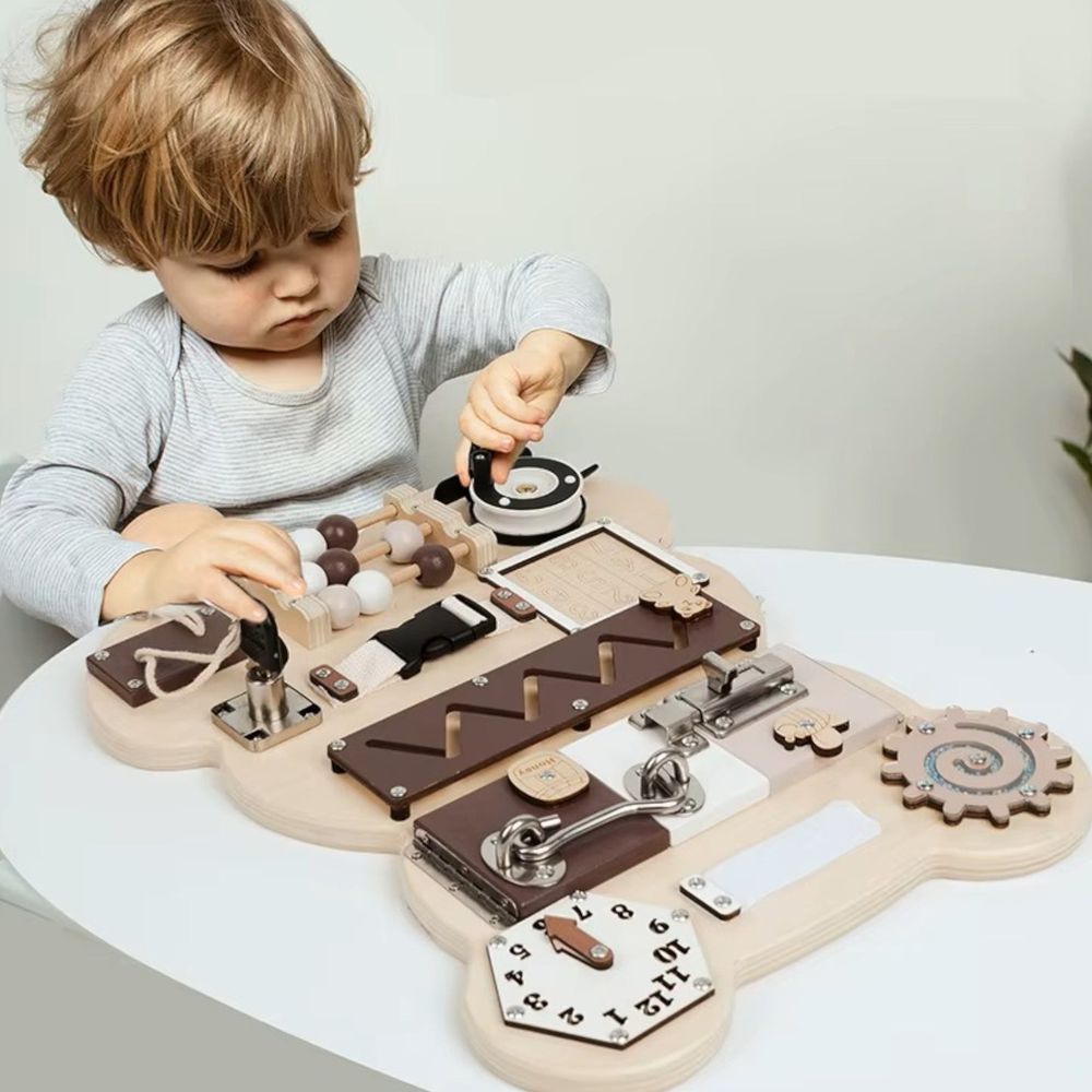Kinder Home Drvena Montessori ploča Busy Board Bear 30x39cm slika 8
