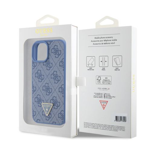 GUESS maska za iPhone 15 Plus LEATHER 4G TRIANGLE STRASS BLUE slika 2