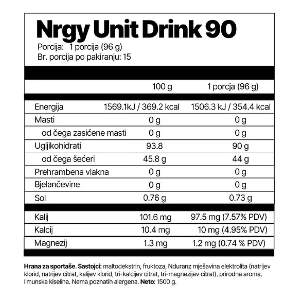 Nduranz Nrgy Unit Drink 90, Limun 1500g - Izotonični sportski napitak slika 4