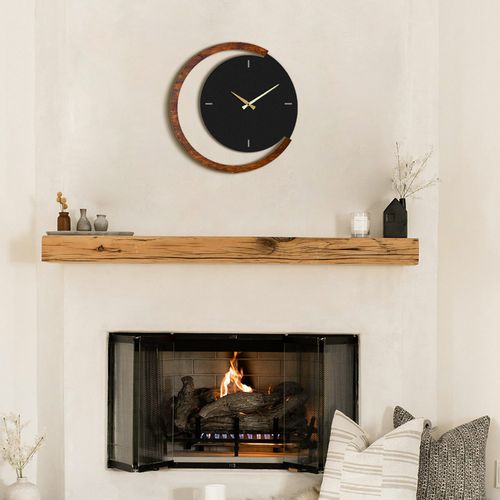 Wallity Sat metalni zidni dekorativni, Moon Time Wooden Metal Wall Clock - APS117 slika 2