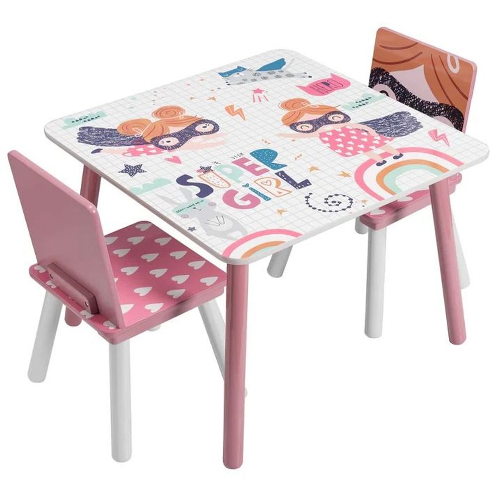 Kinder Home Drveni dječiji sto sa dvije stolice Super Girl slika 5