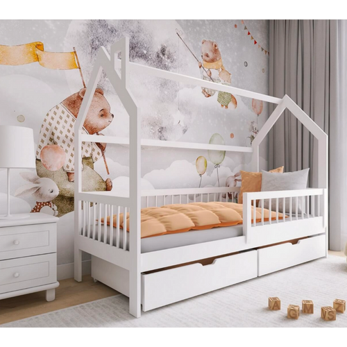 Drveni dečiji krevet Oskar sa fiokom - beli - 160/180x80 cm slika 1