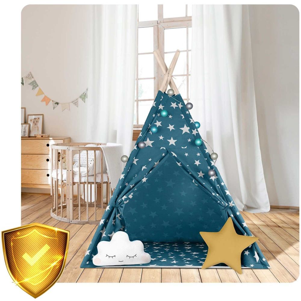 Teepee šator za djecu s nukido svjetlima - plavi slika 8