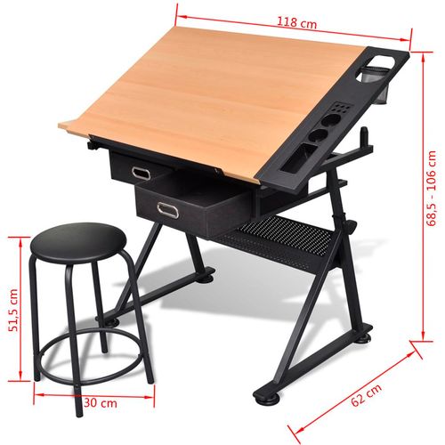 Radni stol za crtanje s nagibnom pločom dvije ladice i stolicom slika 16