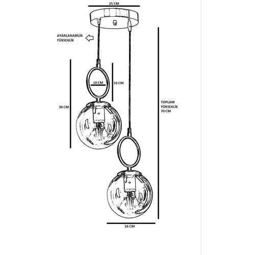 Morino 2 Li Tepsili Füme Camlı Siyah Sarkıt Black Chandelier slika 3