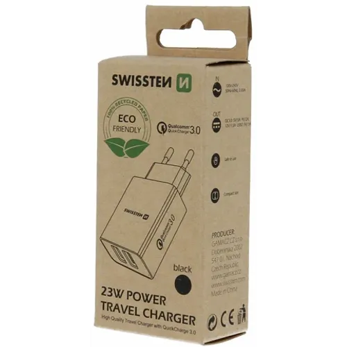 Swissten punjač Eco Pack 2x USB 23W crna slika 1