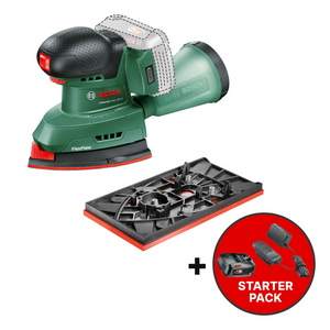 Bosch UniversalSander 18V-10 akumulatorska multibrusilica  + Starter Set 18V Alliance – baterija PBA 18V 2,5 Ah + punjač AL 18V-20 W