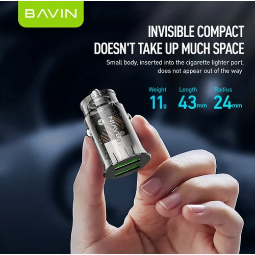 Bavin auto punjač 2.4A Dual 2xUSB-A + kabl type-A na type-C crna slika 2