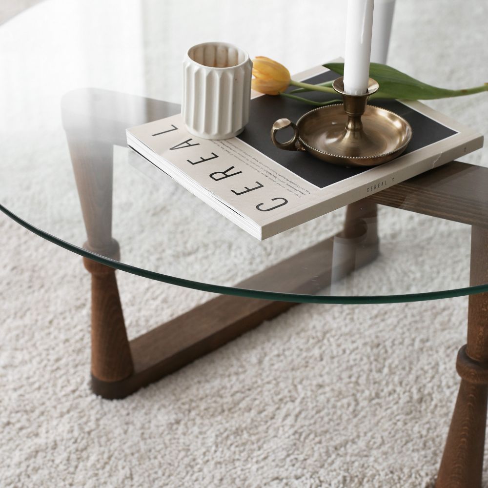 Yuvarlak Cam Orta Sehpa S301 Walnut Coffee Table slika 4