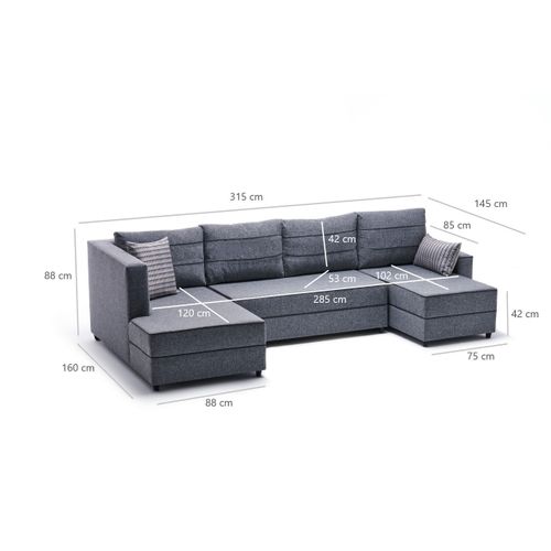 Atelier Del Sofa Kutna garnitura na razvlačenje, Sivo, Ece Panoramik - Grey slika 9