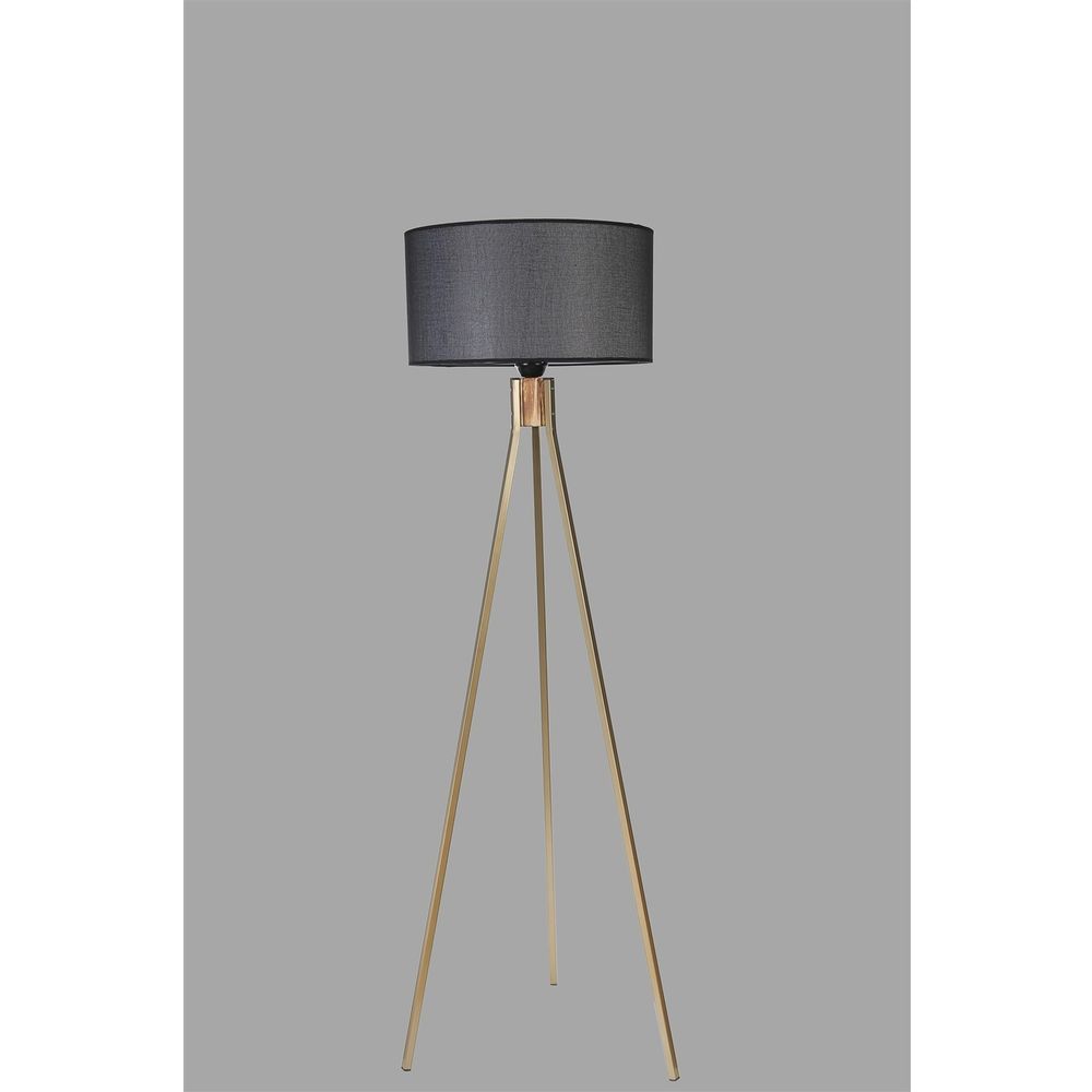Podna lampa Fisco Tripod – cilindrični pleteni abažur, crno-zlatna slika 4