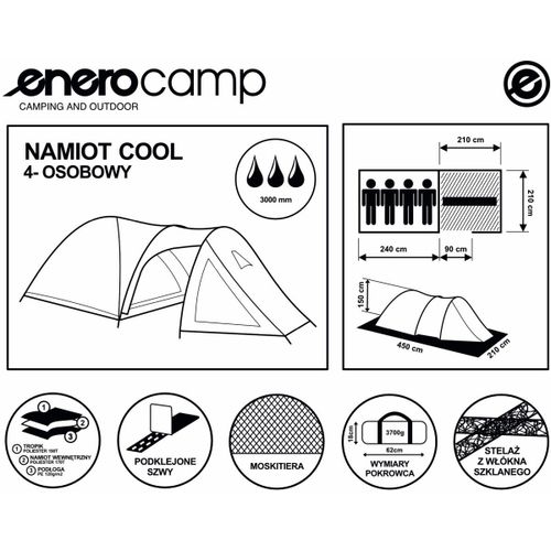 Enero Camp šator za 4 osobe 210 x 450 x 150 cm crno zeleni slika 7