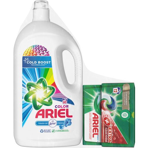 Ariel tečni deterdžent Color (60 pranja) + Ariel kapsule Extra Clean (12) slika 1