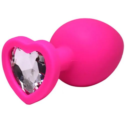Veliki rozi silikonski analni dildo srce sa dijamantom slika 1