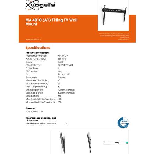 Vogels MA4010, zidni stalak za ekrane od 40"-65" sa nagibom slika 2