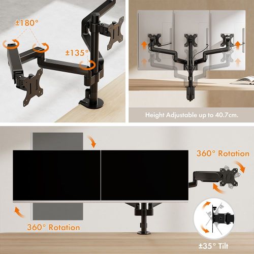 VonHaus trostruki stolni nosač do 32'', 2 x USB 3.0, plinska opruga slika 7