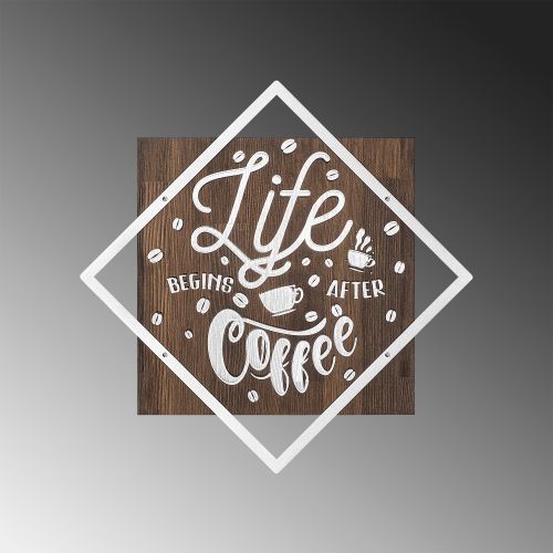 Wallity Drvena zidna dekoracija, Life Begins After Coffee - Silver slika 4