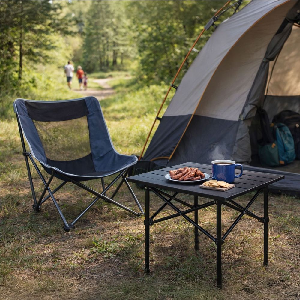 MultiGarden sklopivi kamping stol 53 × 55 cm s torbom za nošenje, crni slika 3