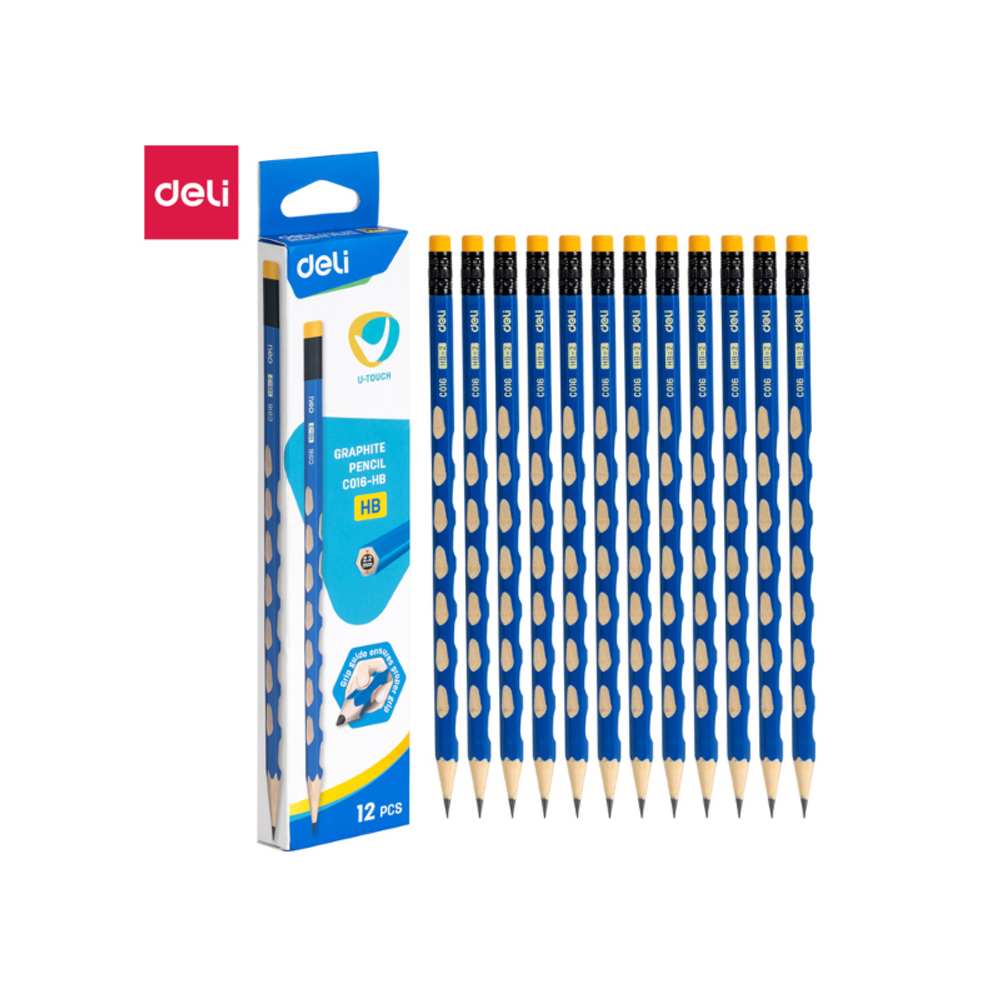 GRAFITNE OLOVKE DELI U TOUCH GRIP PLAVE SA GUMICOM HB 1/12 EC016-HB slika 1