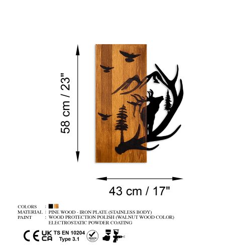 Deer and Mountain WalnutBlack Decorative Wooden Wall Accessory slika 7