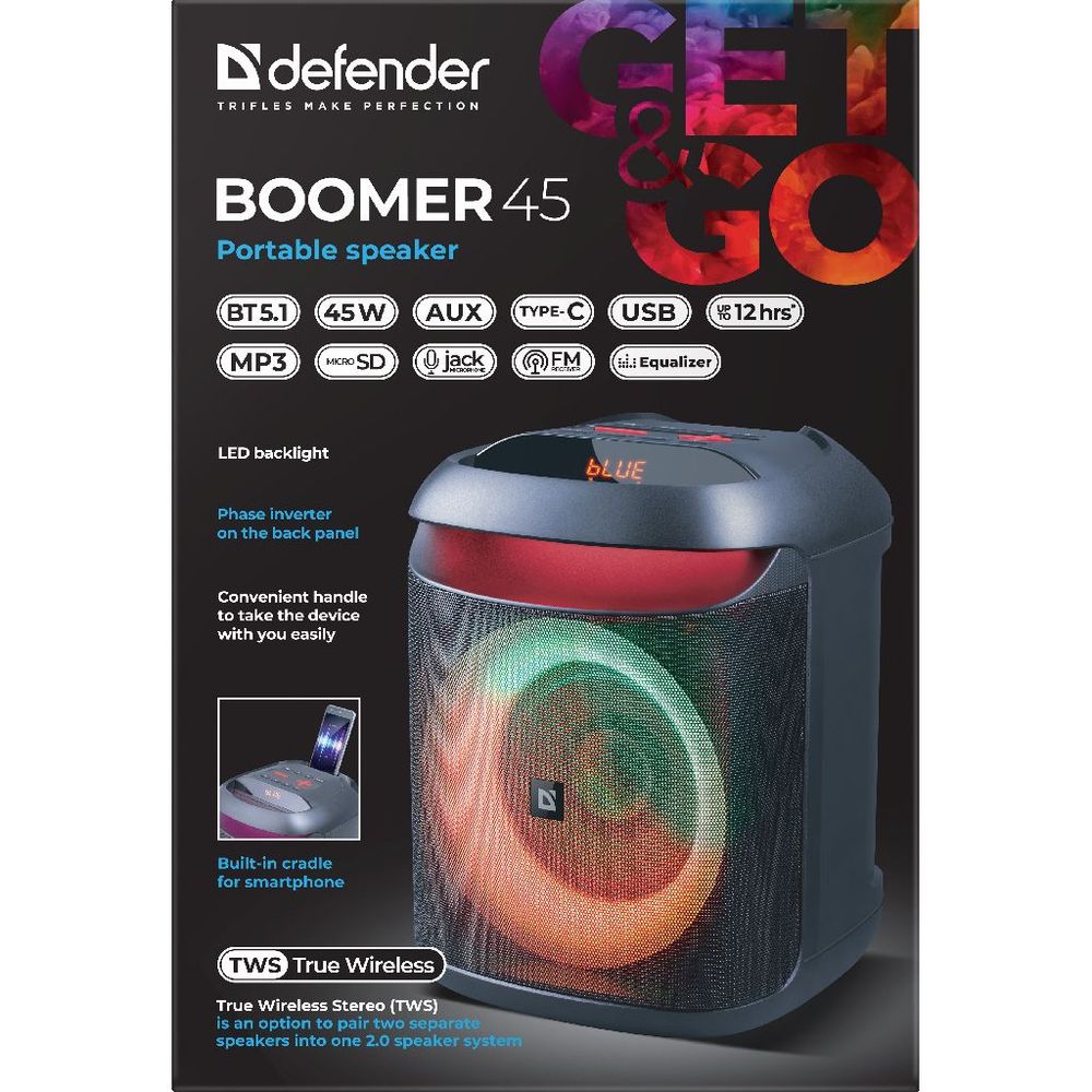 Prijenosni zvučnik Defender Boomer 45, BT/FM/USB/microSD, RMS 45W slika 2