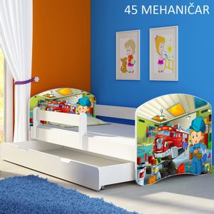 Dječji krevet ACMA s motivom, bočna bijela + ladica 140x70 cm 45-mehanicar