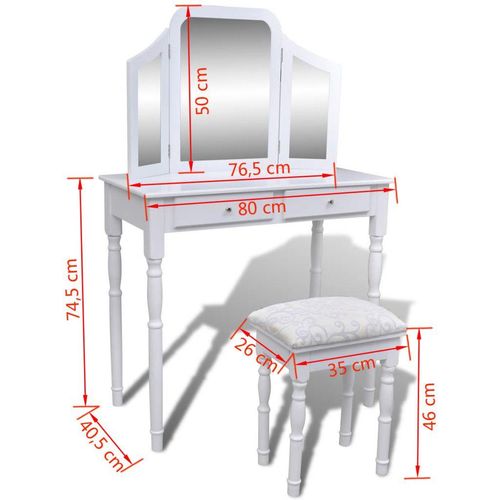 Toaletni Stol s Ogledalom 3-u-1 i Stolicom 2 Ladice Bijeli slika 2